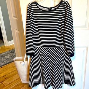 Striped Long Sleeved Dress, with Zipper Back- Size L